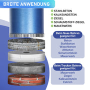 Diamantbohrkrone mit 10mm Turbosegment | 1 ¼ UNC Aufnahme | Nutzlänge 415 mm | Ø 52 mm - Ø 200 mm |