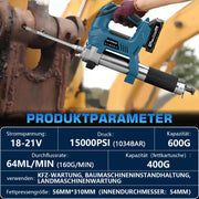 Digitale Akku - Fettpresse für Makita 18V Akkus | 15000 PSI, mit Mengenzähler | Profi - Set als Solo - Gerät im Koffer