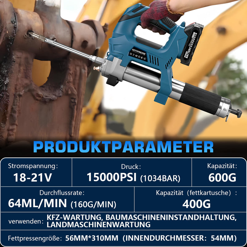 Digitale Akku - Fettpresse für Makita 18V Akkus | 15000 PSI, mit Mengenzähler | Profi - Set als Solo - Gerät im Koffer