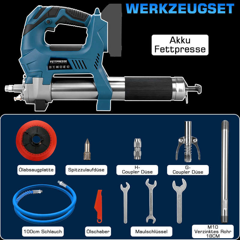 Digitale Akku - Fettpresse für Makita 18V Akkus | 15000 PSI, mit Mengenzähler | Profi - Set als Solo - Gerät im Koffer
