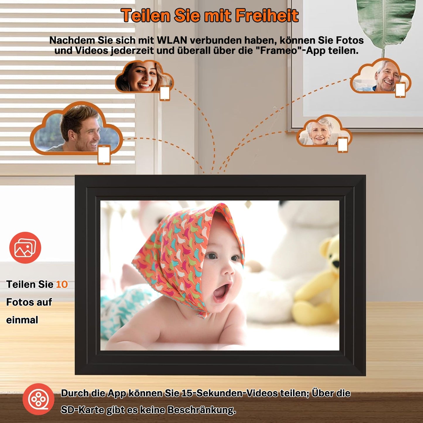 Digitaler Bilderrahmen 10,1 Zoll mit WLAN, HD Touchscreen & 32GB Speicher