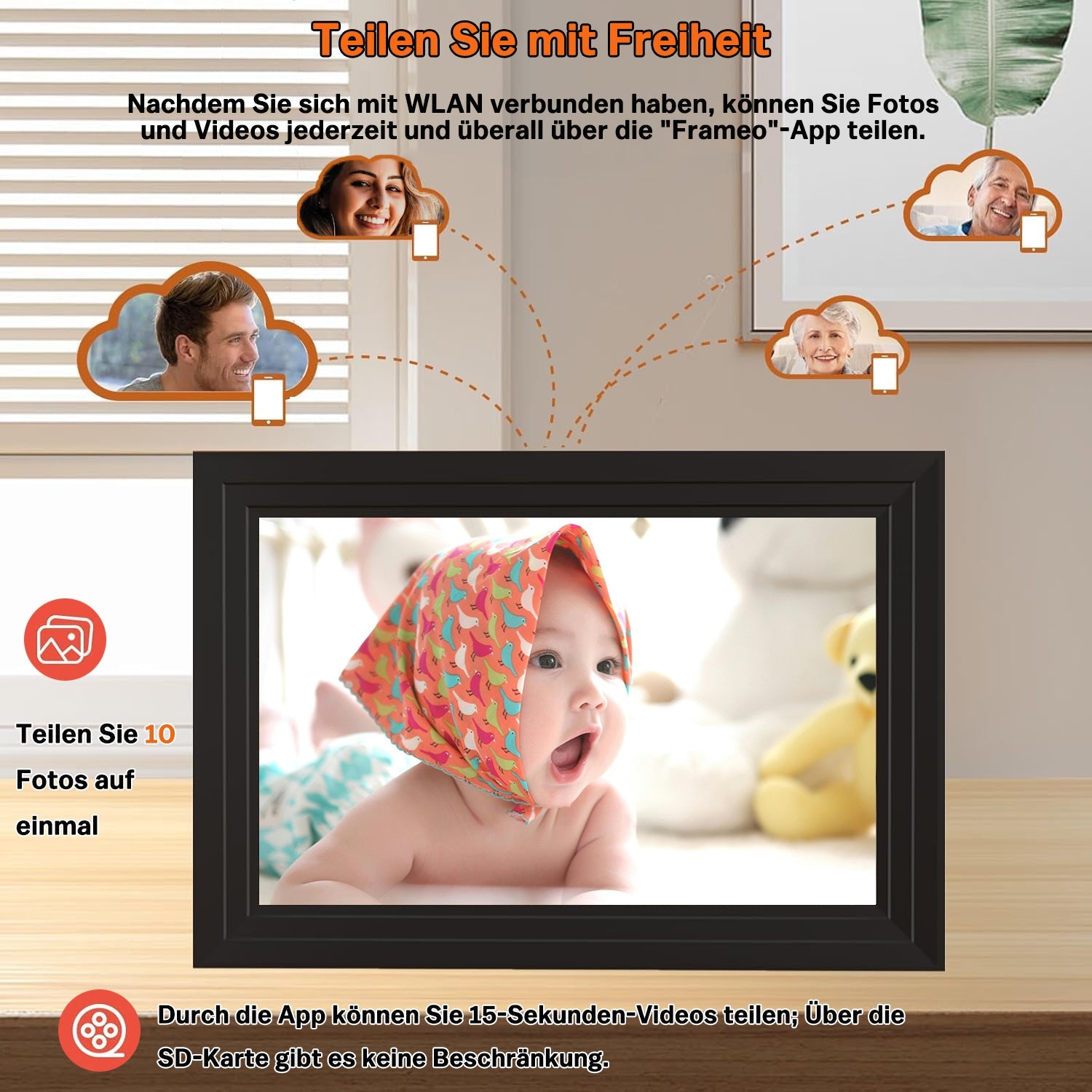 Digitaler Bilderrahmen 10,1 Zoll mit WLAN, HD Touchscreen & 32GB Speicher