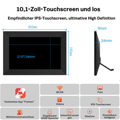 Digitaler Bilderrahmen 10,1 Zoll mit WLAN, HD Touchscreen & 32GB Speicher