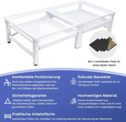 Doppel Untergestell inkl. Ausziehbare Ablage für Waschmaschinen Trockner | 124x58.5cm | Max. 2x150kg