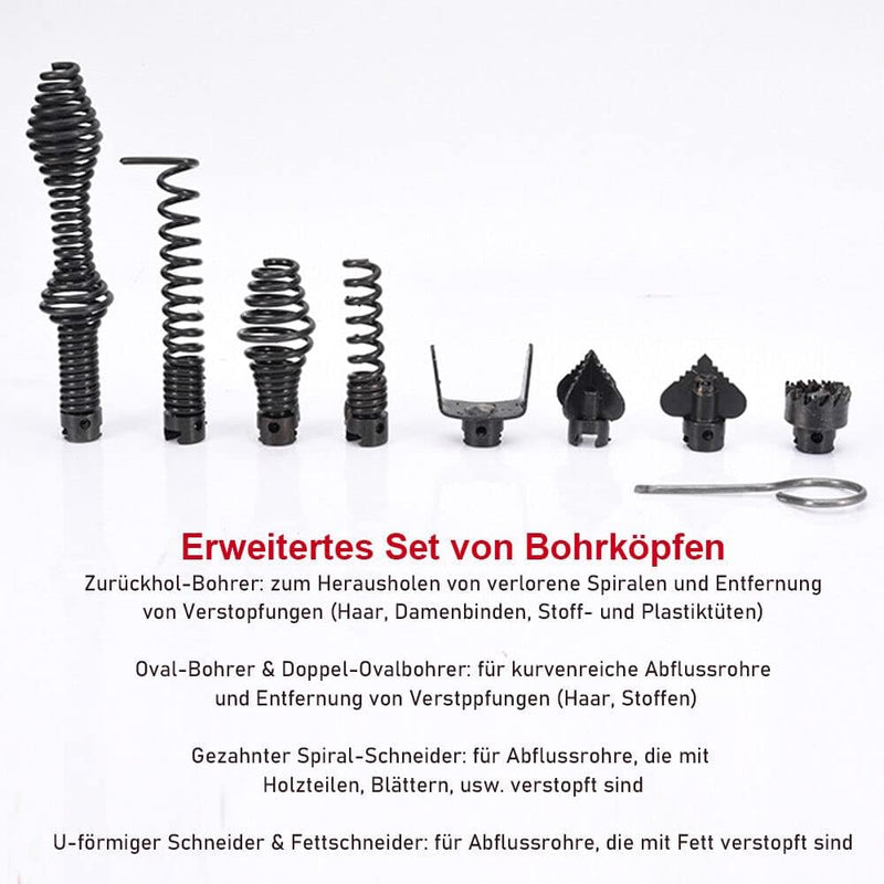 Drain Clean Rohrreinigungsgerät 39.5m Spirale | 500W 450PRMM | für Ø30 - 100mm Rohrleitungen | 8 Köpfe |