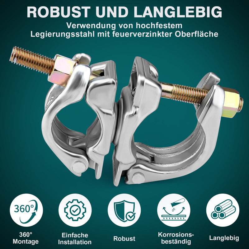 Drehkupplung Gerüst 2er Set – 42 - 62mm Rohrkupplung, 360° drehbar, Verzinkt