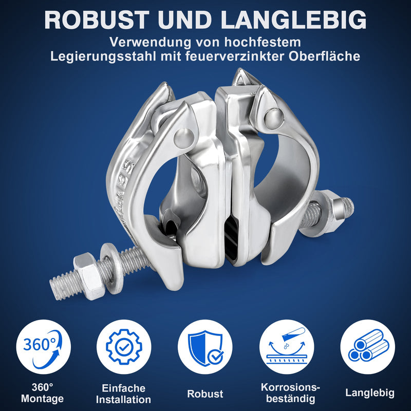 Drehkupplung Gerüst 4er Set – 360° Rohrkupplung für 45 - 50mm Gerüstrohre, Verzinkt, Robust & Korrosionsbeständig