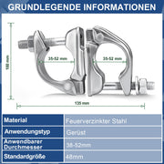 Drehkupplung Gerüst 4er Set – 360° Rohrkupplung für 45 - 50mm Gerüstrohre, Verzinkt, Robust & Korrosionsbeständig