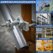 Drehkupplung Gerüst 4er Set – 360° Rohrkupplung für 45 - 50mm Gerüstrohre, Verzinkt, Robust & Korrosionsbeständig