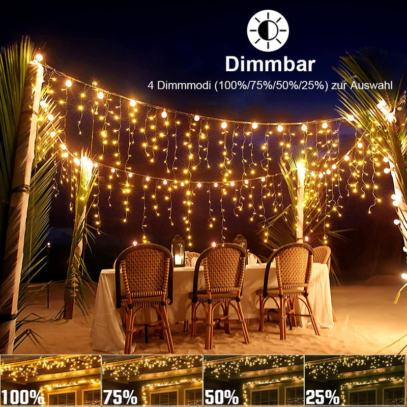 Eiszapfen Lichterkette – IP44 Wasserdicht, 11 Modi, Dimmbar, Timer &amp; Speicherfunktion