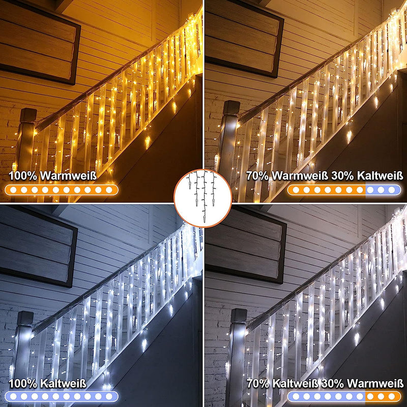 Eiszapfen Lichterkette – IP44 Wasserdicht, 11 Modi, Dimmbar, Timer &amp; Speicherfunktion