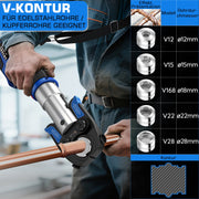 Elektrische Presszange elektrohydraulisch mit automatischer Druckentlastung & Akku – TH & V Pressbacken für Kupfer - , Edelstahl - & Verbundrohre
