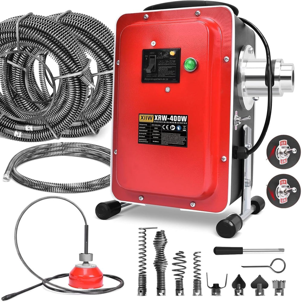 Elektryczna maszyna do czyszczenia rur 400W, udrażniacz rur i odpływów, Ø30 - 100mm, spirala 26,5M