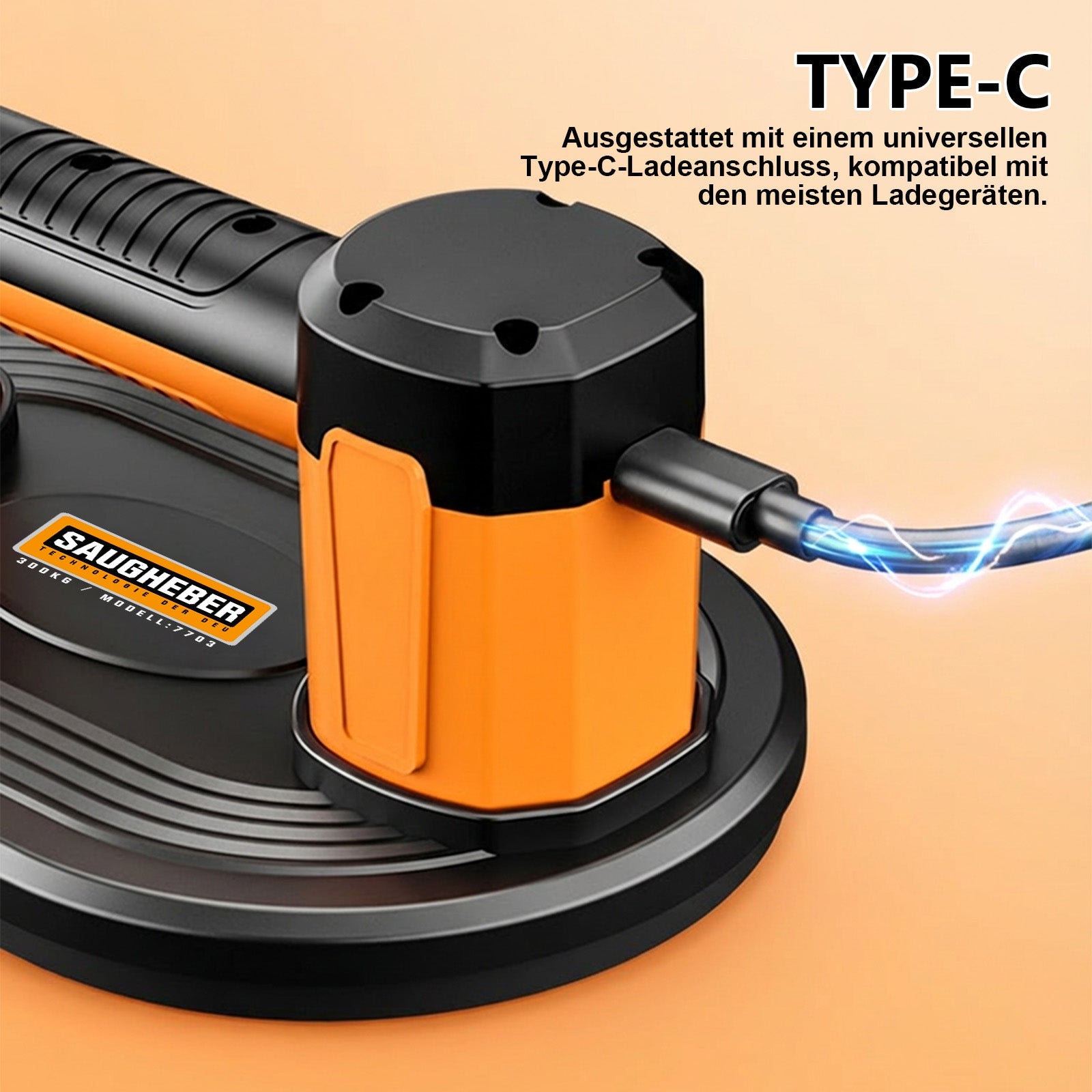 Elektrischer Akku - Vakuum - Saugheber 300 kg – Automatische Druckregulierung, Profi - Plattenheber für Glas, Feinsteinzeug & Terrassenplatten
