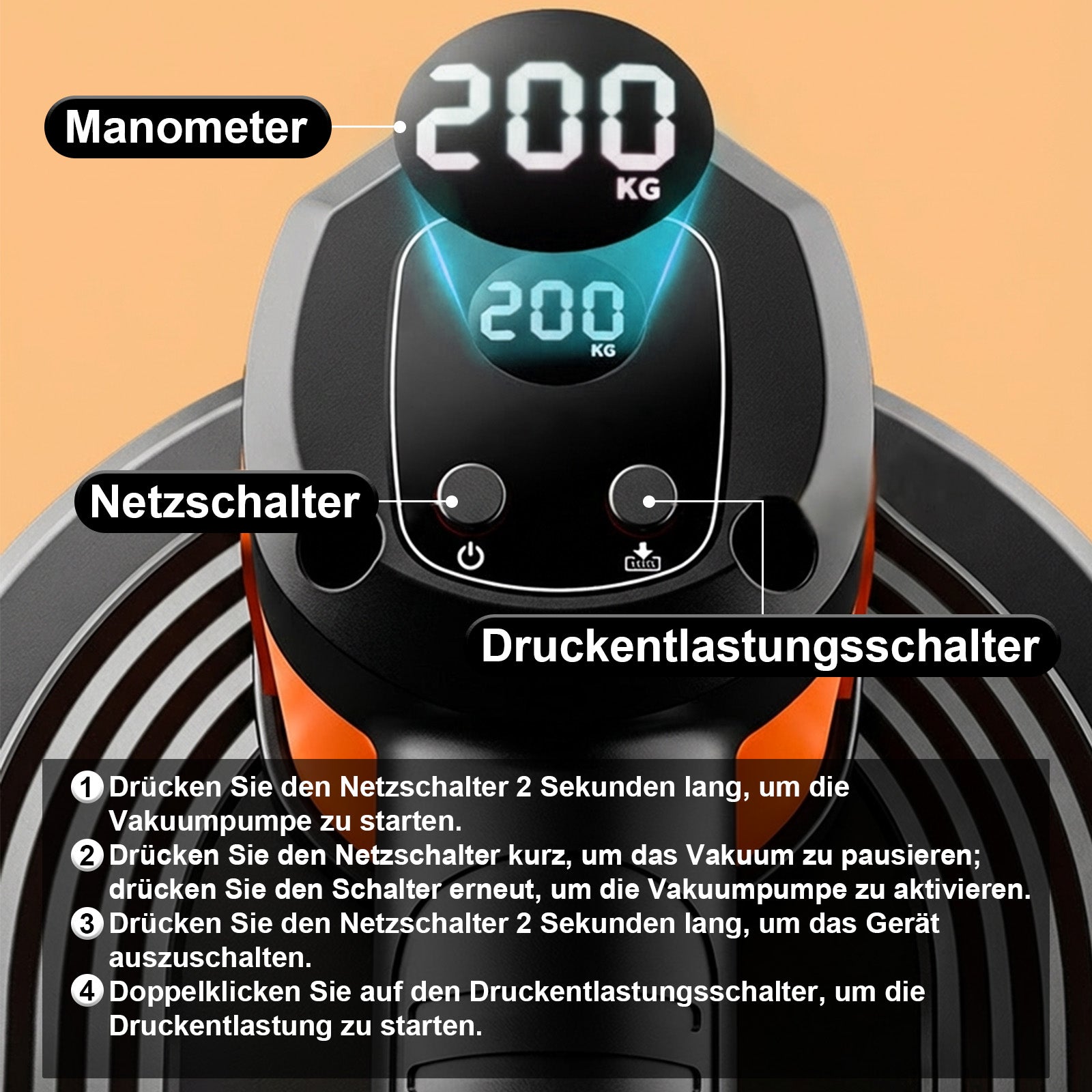 Elektrischer Akku - Vakuum - Saugheber 300 kg – Automatische Druckregulierung, Profi - Plattenheber für Glas, Feinsteinzeug & Terrassenplatten