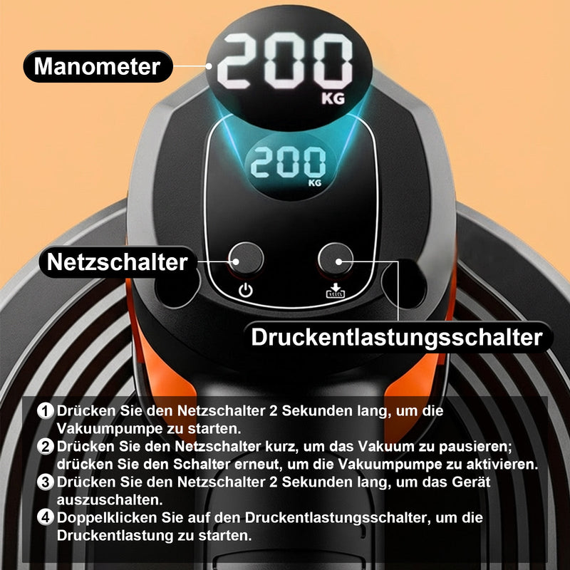 Elektrischer Akku - Vakuum - Saugheber 300 kg – Automatische Druckregulierung, Profi - Plattenheber für Glas, Feinsteinzeug & Terrassenplatten