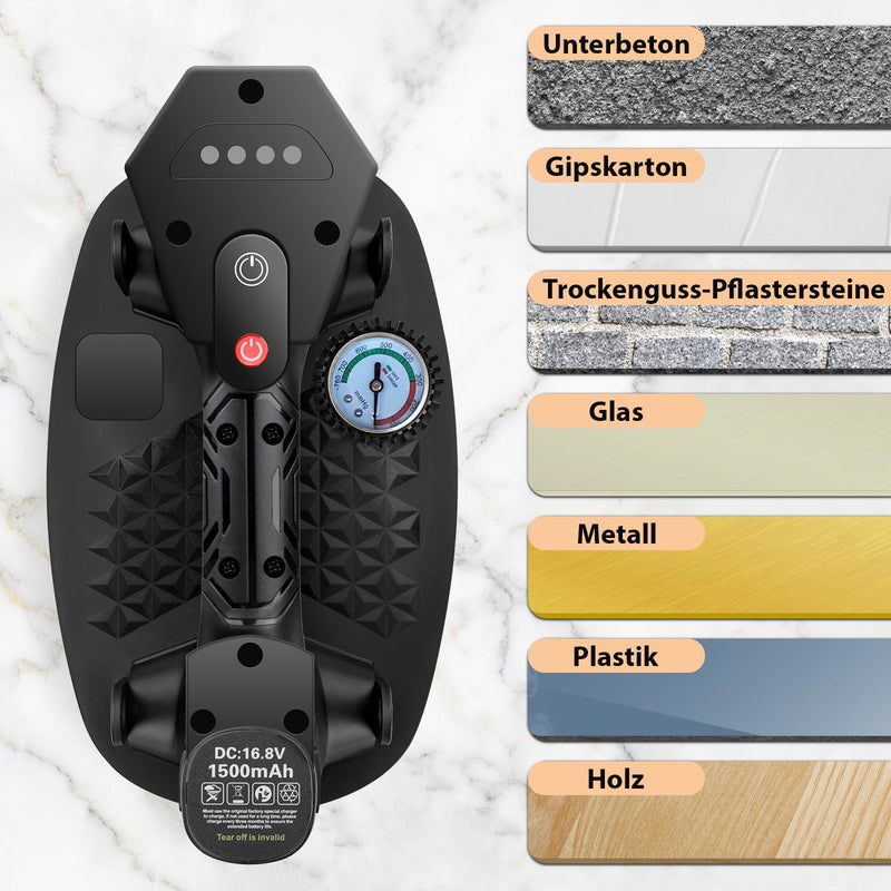 Elektrischer Vakuum - Saugheber mit Akku 240 kg, Manometer - Druckanzeige, automatische Druckregulierung, Plattenheber für Glas & Feinsteinzeug