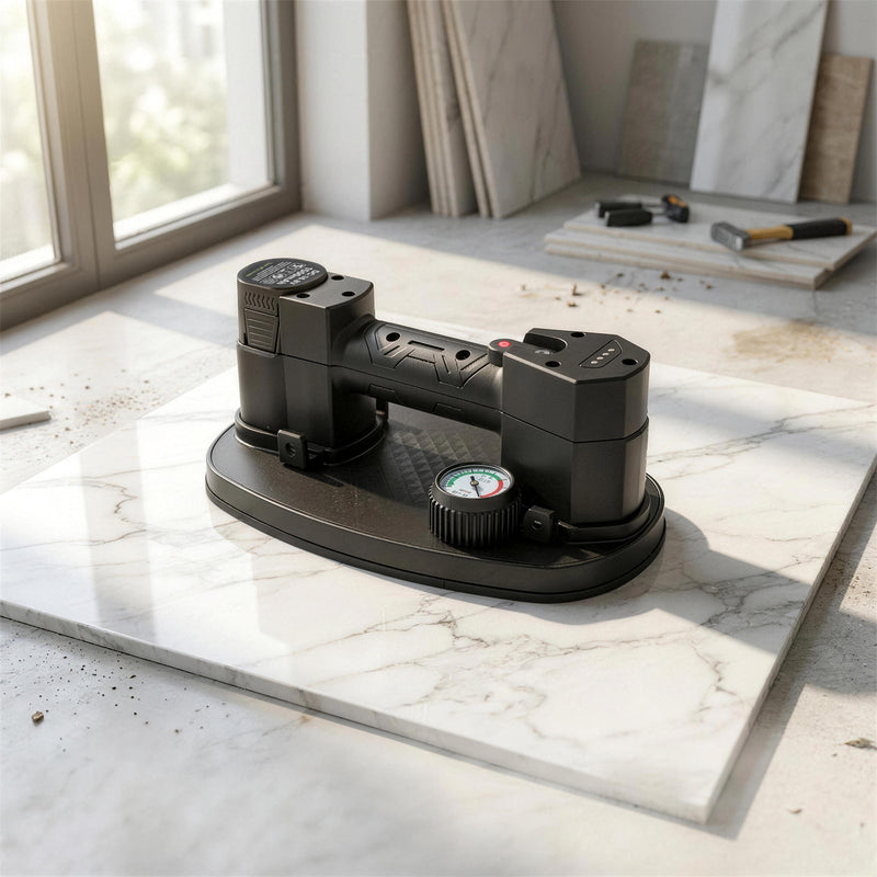 Elektrischer Vakuum - Saugheber mit Akku 240 kg, Manometer - Druckanzeige, automatische Druckregulierung, Plattenheber für Glas & Feinsteinzeug