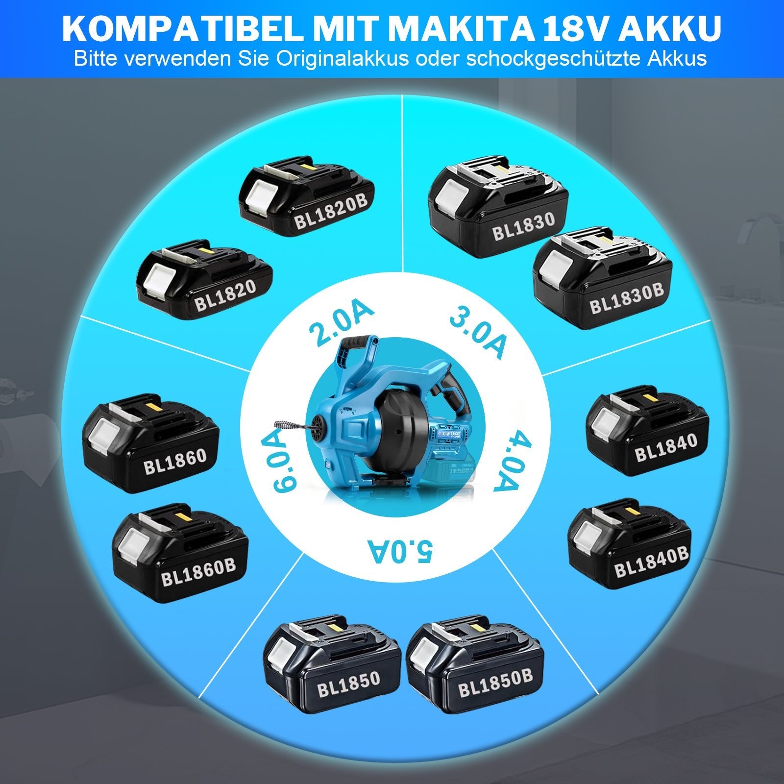 Elektrisches Rohrreinigungsgerät 20V – Akku Rohrreiniger für Haushalt und Gewerbe