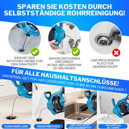 Elektrisches Rohrreinigungsgerät 20V – Akku Rohrreiniger für Haushalt und Gewerbe