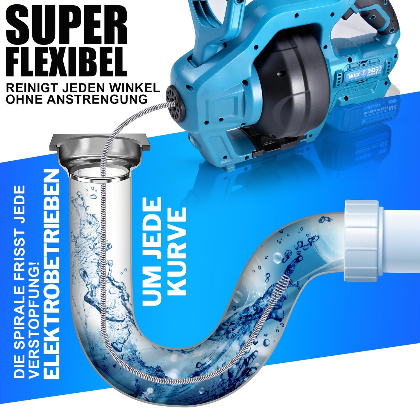 Elektrisches Rohrreinigungsgerät 20V – Akku Rohrreiniger für Haushalt und Gewerbe