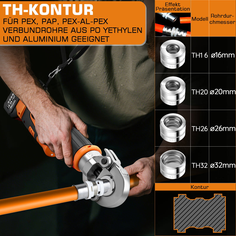 Elektrohydraulische Presszange mit Akku & automatischer Druckkontrolle, TH/V - Profile