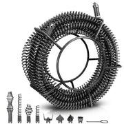 Φ16 mm Rohrreinigungs - Spirale 15m mit Schnellwechsel Schneidkopfset, Manganstahl, Abflussreiniger für Rohre 32–100 mm
