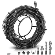 Φ16 mm Rohrreinigungs - Spirale 15m mit Schnellwechsel Schneidkopfset, Manganstahl, Abflussreiniger für Rohre 32–100 mm
