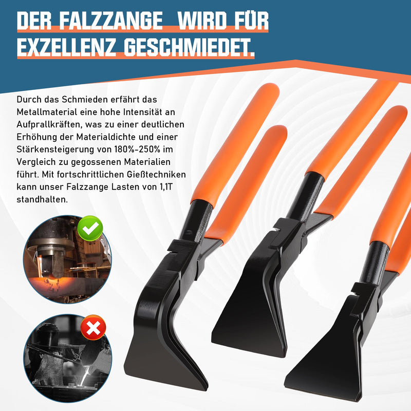 Falzzangen Set – 3 - teilig, 150 mm, 200 kg Tragfähigkeit, Korrosionsbeständig, Schmiedetec