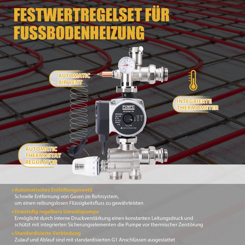 Festwertregelset Fußbodenheizung mit Mischventil, Umwälzpumpe & Thermostat