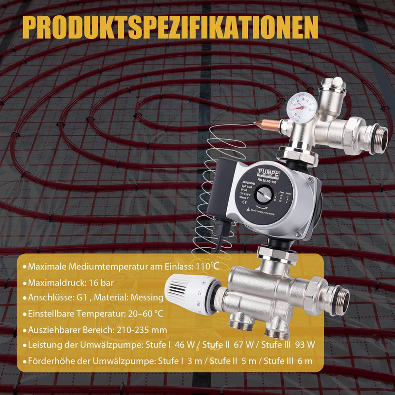 Festwertregelset Fußbodenheizung mit Mischventil, Umwälzpumpe & Thermostat