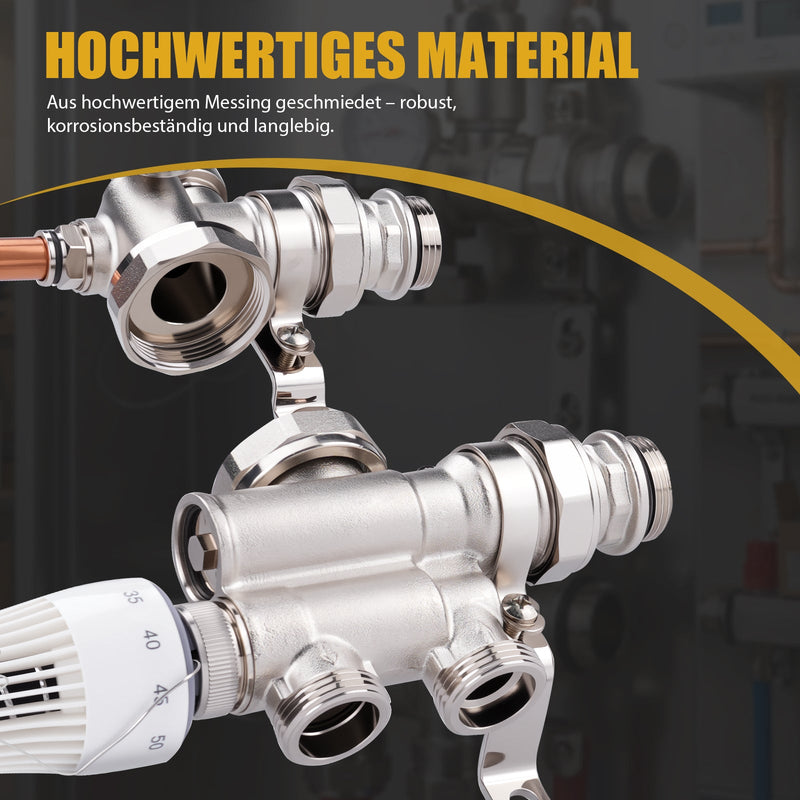 Festwertregelset Fußbodenheizung mit Thermostat & Umwälzpumpe, Messing