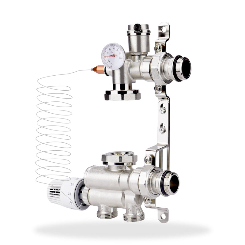 Festwertregelset Fußbodenheizung mit Thermostat & Umwälzpumpe, Messing