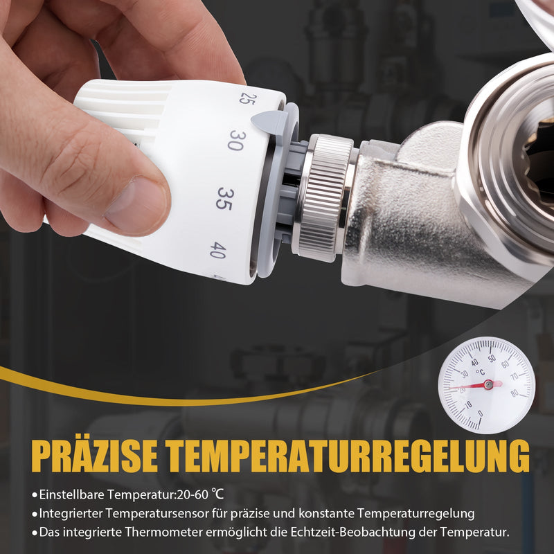 Festwertregelset Fußbodenheizung mit Thermostat & Umwälzpumpe, Messing