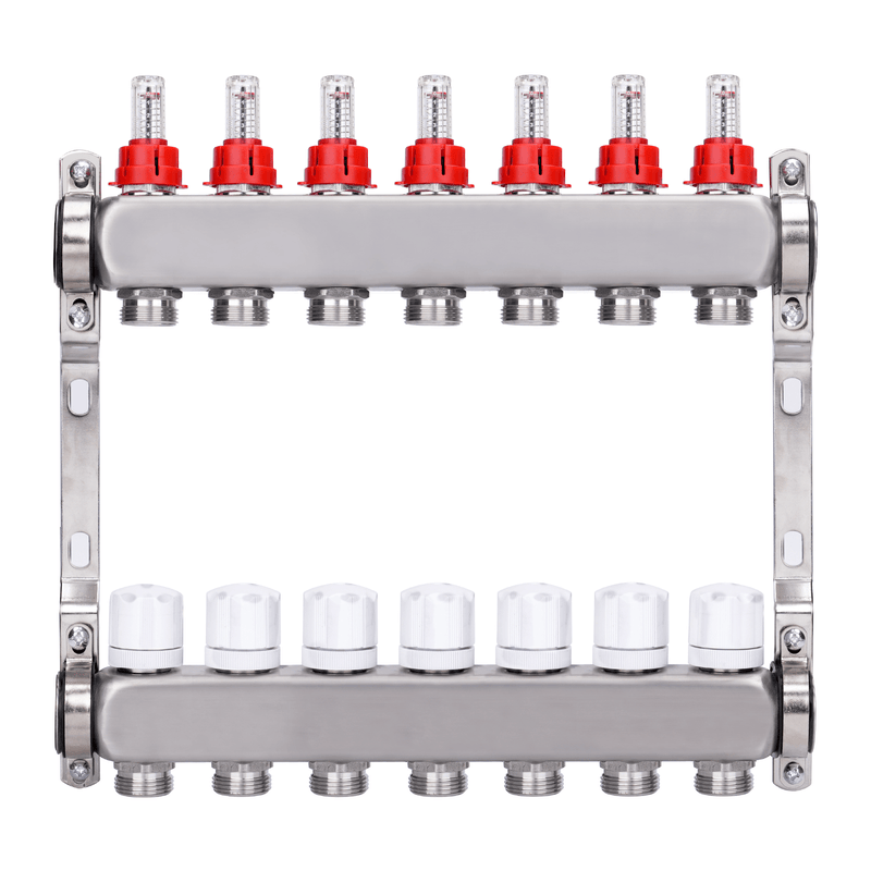 Fußbodenheizungsverteiler 2 Heizkreise | Edelstahl, Durchflussmesser & Entlüfter
