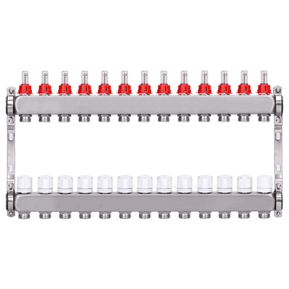 Fußbodenheizungsverteiler 2 Heizkreise | Edelstahl, Durchflussmesser & Entlüfter