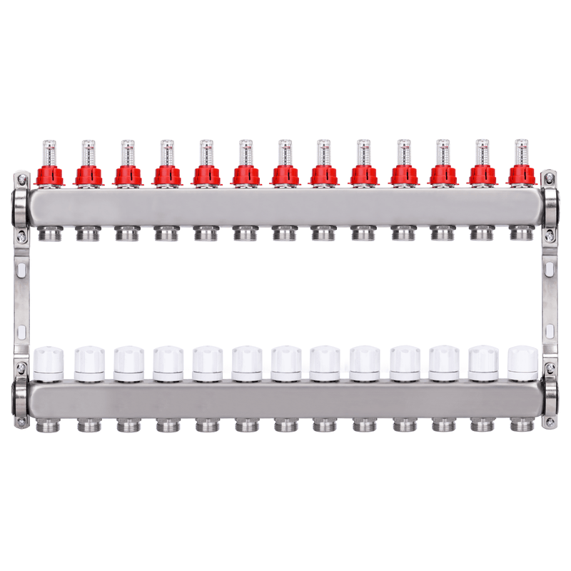 Fußbodenheizungsverteiler 2 Heizkreise | Edelstahl, Durchflussmesser & Entlüfter