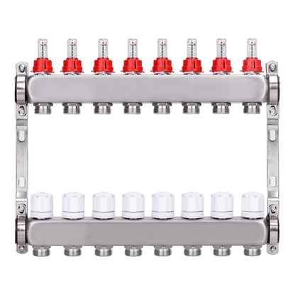 Fußbodenheizungsverteiler 2 Heizkreise | Edelstahl, Durchflussmesser & Entlüfter