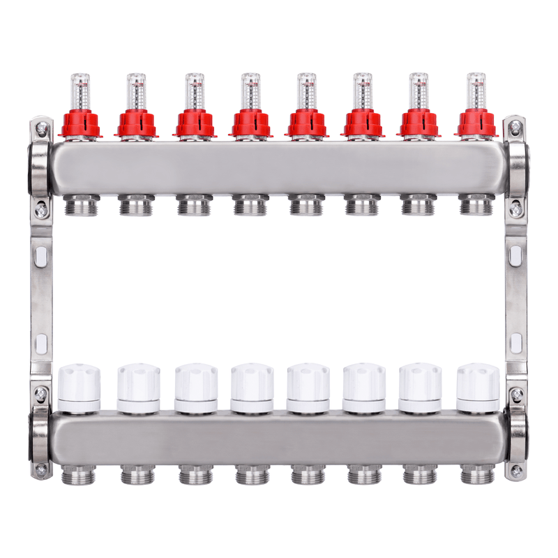 Fußbodenheizungsverteiler 2 Heizkreise | Edelstahl, Durchflussmesser & Entlüfter
