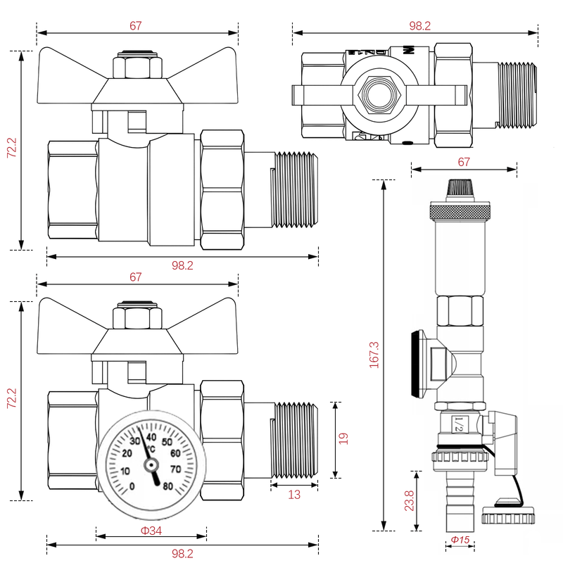 Fußbodenheizungsverteiler 2 Heizkreise | Edelstahl, Durchflussmesser & Entlüfter
