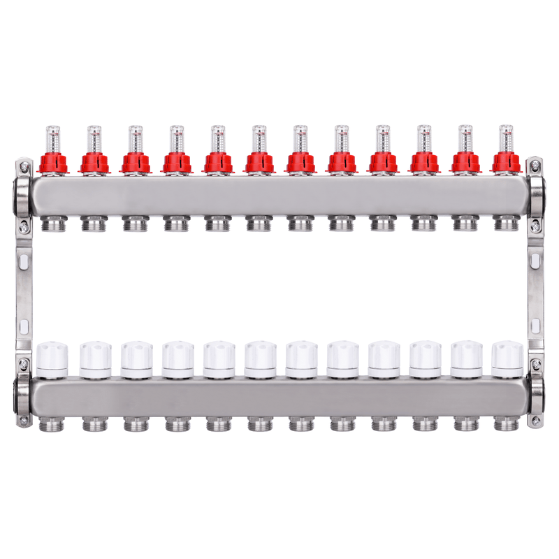 Fußbodenheizungsverteiler 2 Heizkreise | Edelstahl, Durchflussmesser & Entlüfter