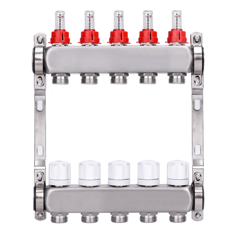 Fußbodenheizungsverteiler 2 Heizkreise | Edelstahl, Durchflussmesser & Entlüfter