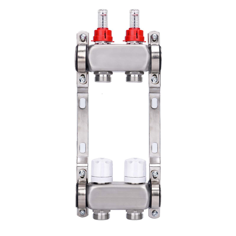Fußbodenheizungsverteiler 2 Heizkreise | Edelstahl, Durchflussmesser & Entlüfter