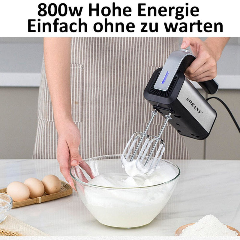 Hand Mixer 800W – Elektrischer Rührgerät mit 5 Stufen & Edelstahl - Zubehör