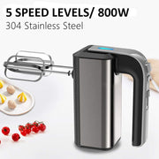 Hand Mixer 800W – Elektrischer Rührgerät mit 5 Stufen & Edelstahl - Zubehör