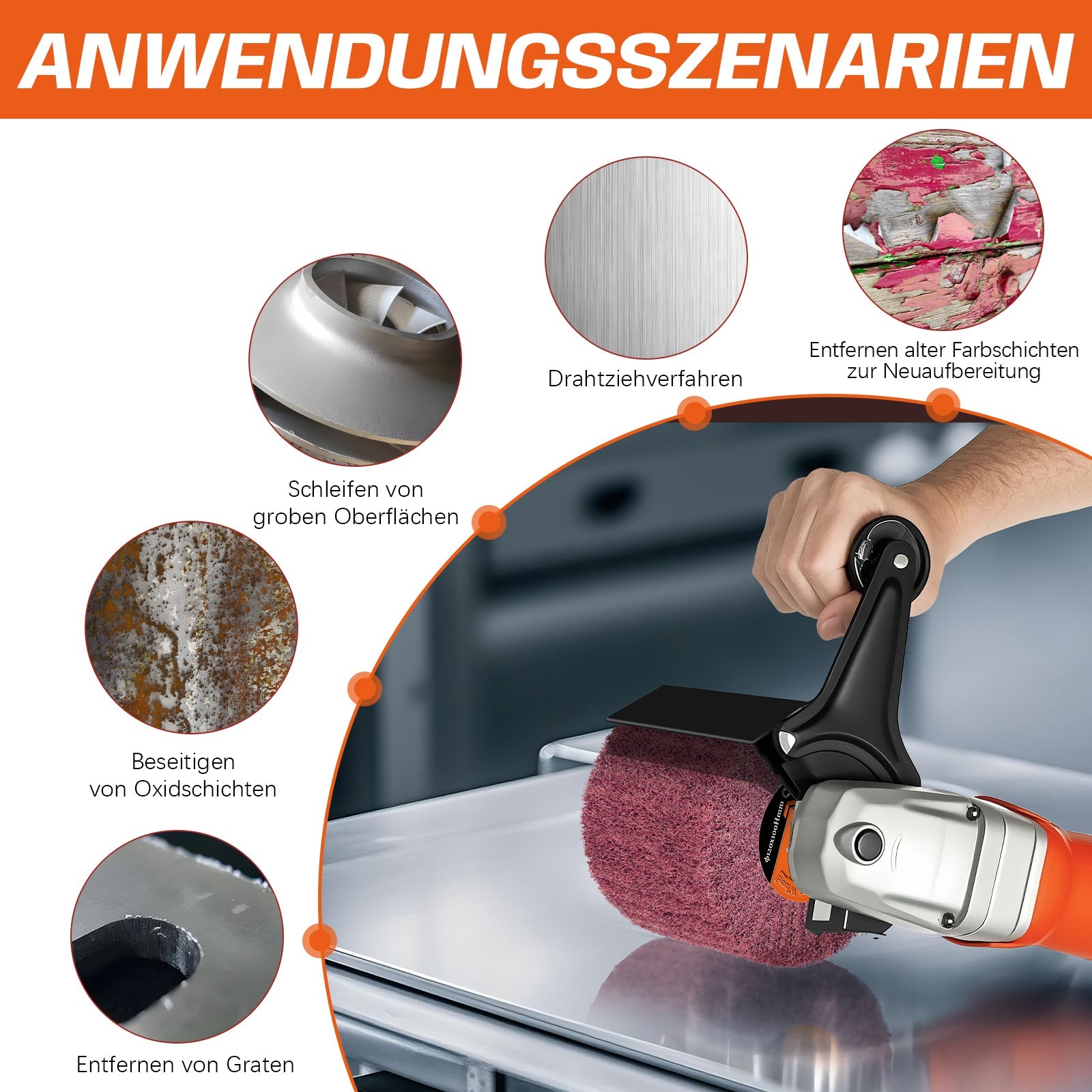 Hochwertige Schleifwalzenbürste mit Aluminiumoxid – Professionelle Oberflächenbearbeitung für Metall, Holz und Stein