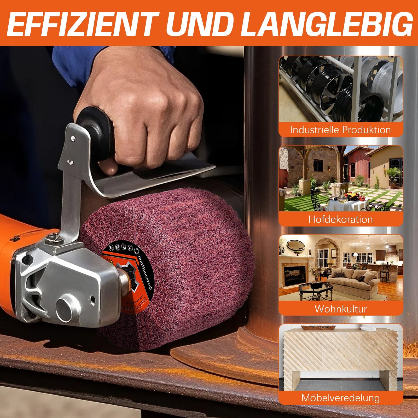 Hochwertige Schleifwalzenbürste mit Aluminiumoxid – Professionelle Oberflächenbearbeitung für Metall, Holz und Stein