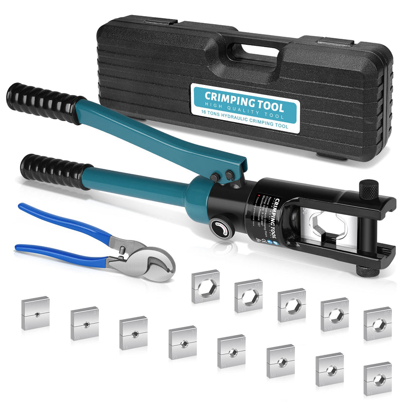 Hydraulische Crimpzange Set 8–300 mm² mit 13 Matrizen & Kabelschneider – Profi - Werkzeug für Elektrik, Industrie & KFZ
