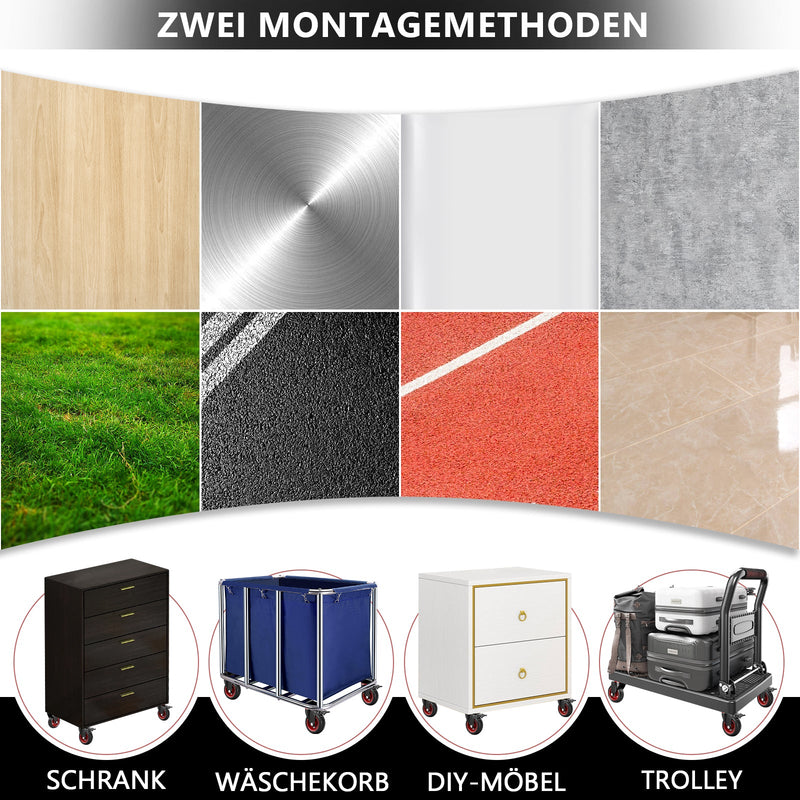 Industrie - Lenkrollen Set 100 mm – Vollgummi, 600 kg Tragfähigkeit, 2 mit Bremse, 360° drehbar