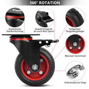 Industrie - Lenkrollen Set 100 mm – Vollgummi, 600 kg Tragfähigkeit, 2 mit Bremse, 360° drehbar